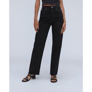 Everlane Raw Hem Black Organic Cotton Way High Straight Leg Jeans
